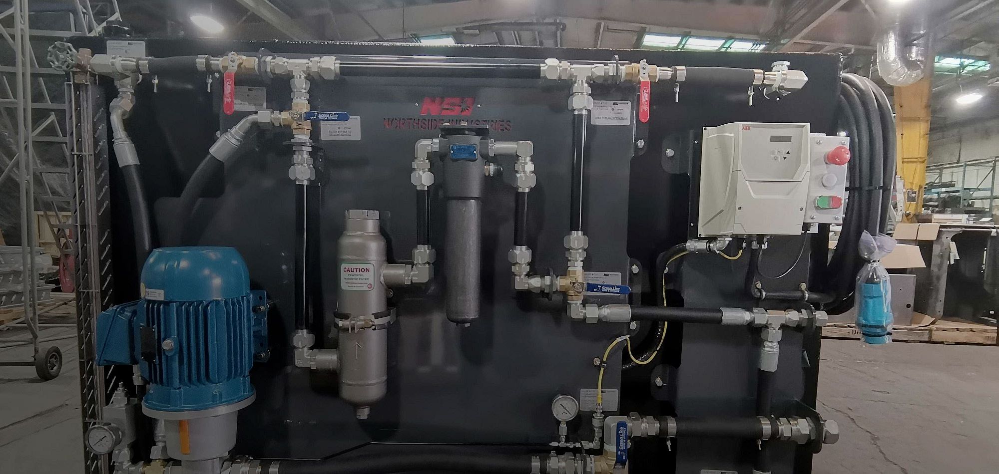 Hydraulic FiltrationNorthside Industries (NSI) Hydraulic Filtration Unit (HFU) addresses the environmental and cost impacts of storing and filtering oil during machine maintenance.